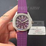 Perfect Replica New 2019 Patek Philippe Aquanaut 5067a Purple Dial Diamond Bezel Ladies Watch